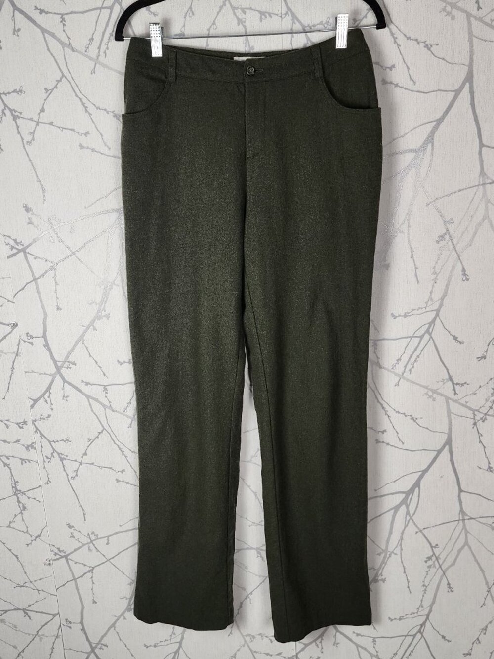 Hugo Buscati Olive Green 65% Wool High Rise Straight Leg Pants